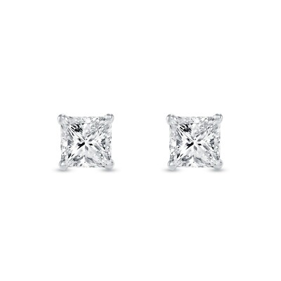 Pre-owned Shine Brite With A Diamond 2.25 Ct Princess Cut Earrings Studs Solid 14k White Gold Push Back Basket In White/colorless