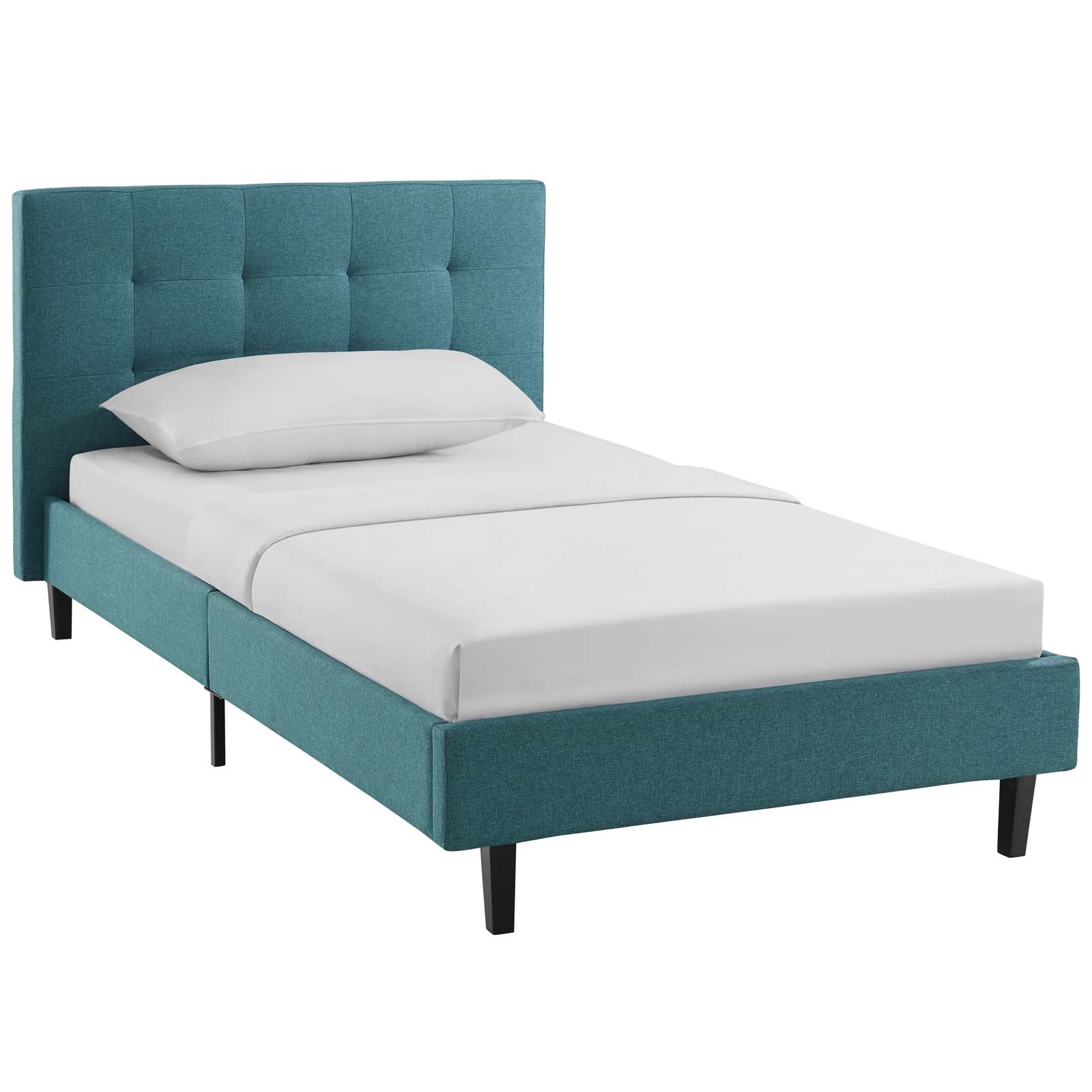 Tufted Teal Fabric Upholstered Twin Platform Bed Frame ...