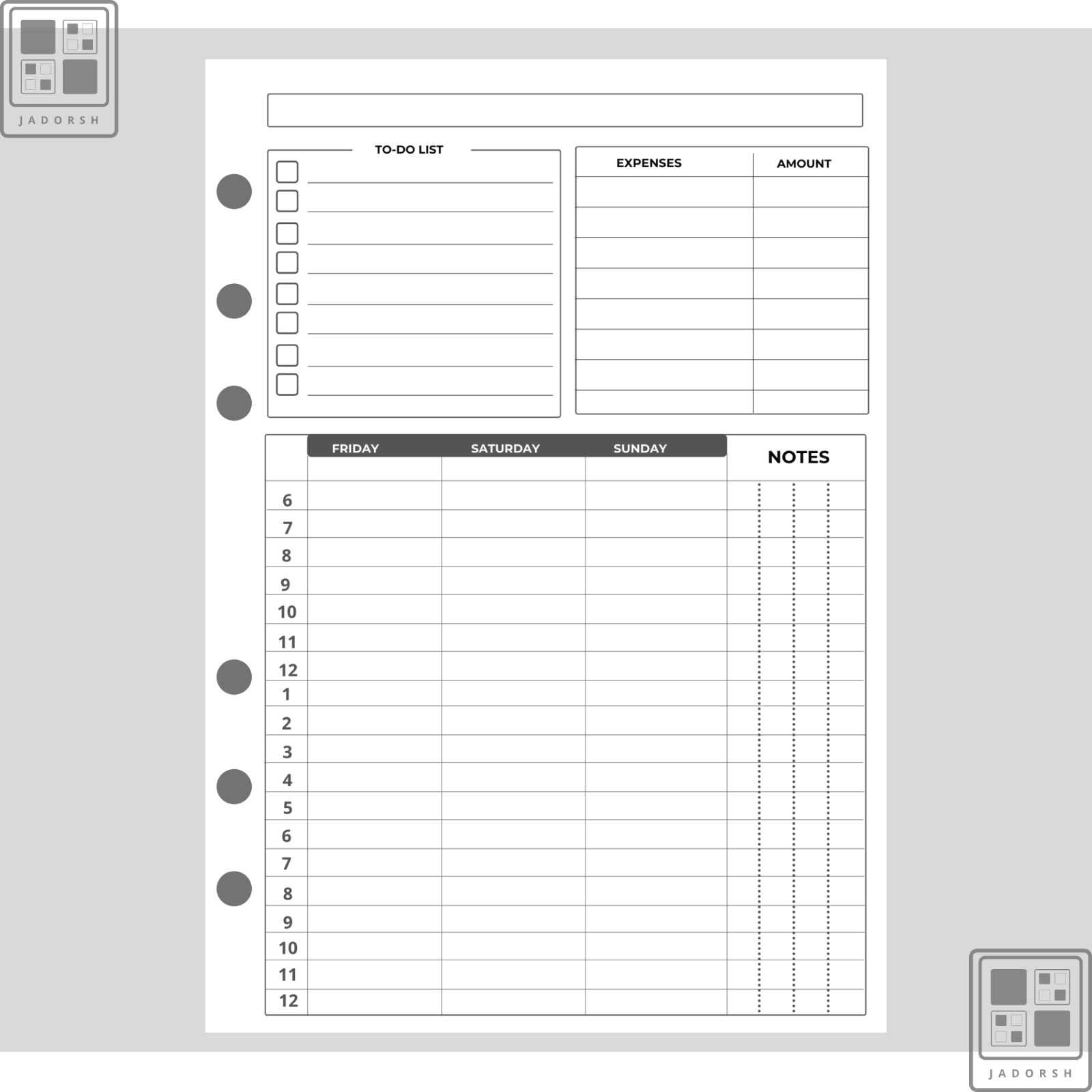 Printed A5 A6 Personal-Size Weekly Planner Insert Refills 50sheets [100Pages]