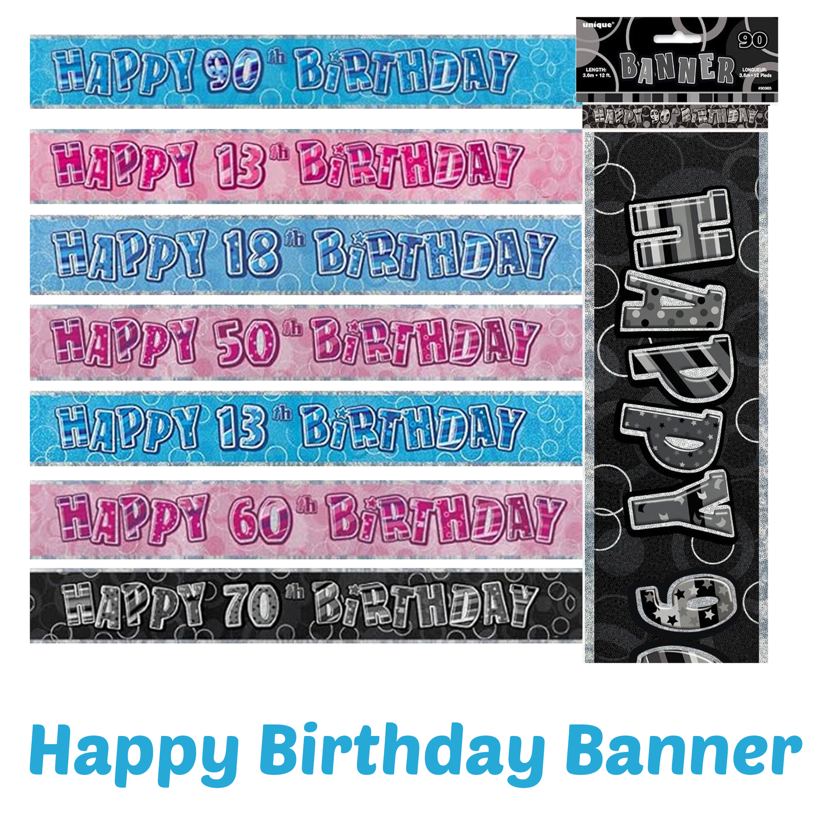 Happy Birthday Banner Girlande aus Folie 12ft Party Deko Buchstaben 3 Farben
