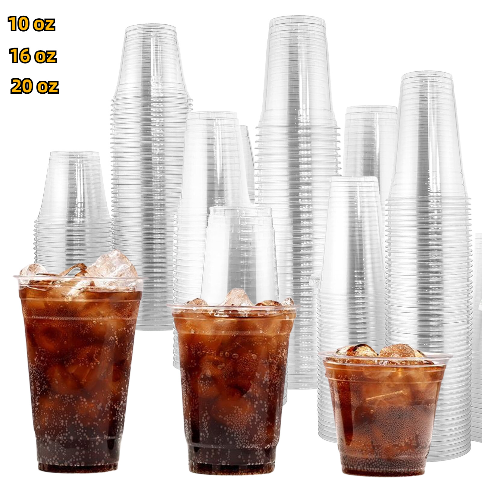 Disposable Clear Plastic Cups 10,16, 20 oz Coffee Cups Cold 