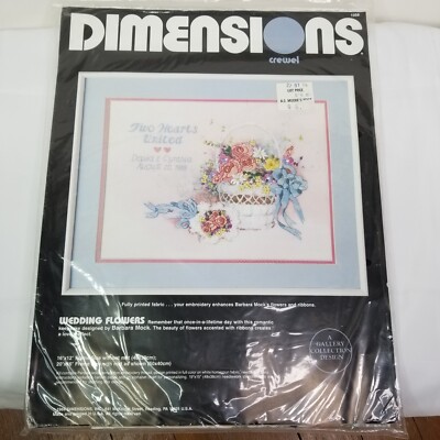 Vtg Dimensions Crewel Kit Two Hearts United Personalized #1358 16''x12'' Wedding