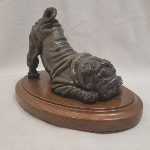 Bronze SHAR PEI Statue on Wood Base Signed AJ McCoy Limited Edition 5/100 RARE