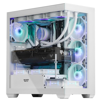ATX Mid-Tower PC Case Pre-Install 4 PWM ARGB Fans Computer Case Full View Dua...