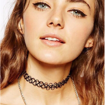 2X 90s Tattoo Choker Stretch Necklace Black Color Cord Retro