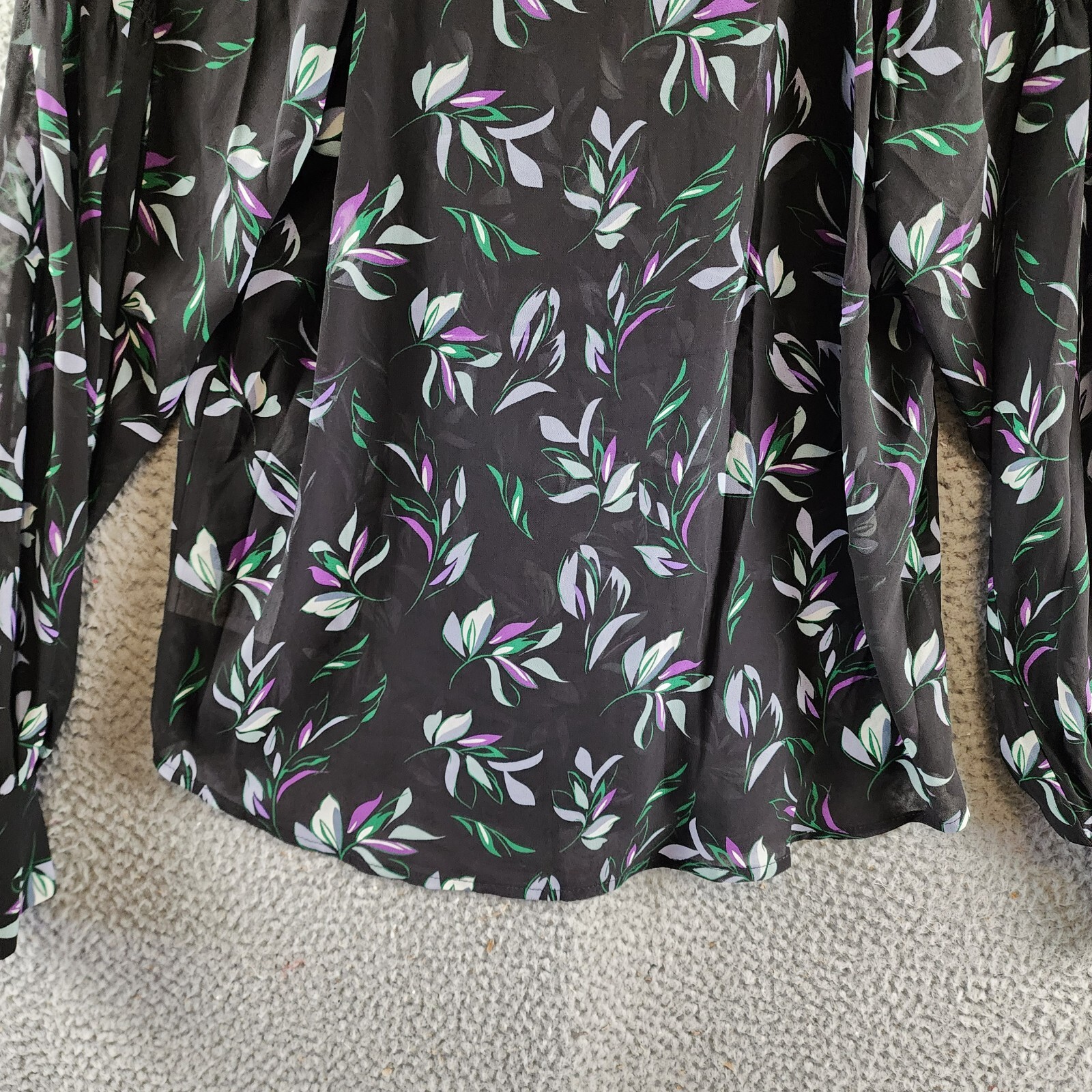 Gracia Floral Button Front Blouse Women's M Black Multi Shirred Long Sleeve - Picture 13 of 14