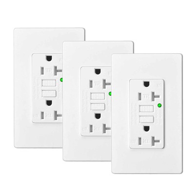 Self-Test GFCI Outlet 20 Amp Wall Tamper-Resistant Receptacle LED Indicator 3Pcs