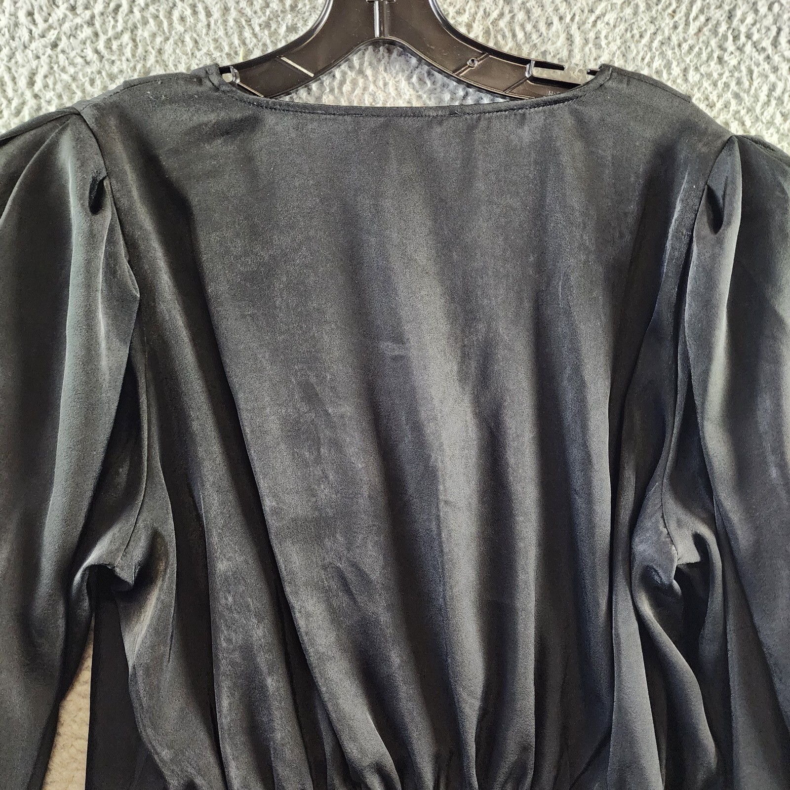 DKNY Surplice V-Neck Shirred Shoulder Peplum Top Women's XL Black Long Sleeve - Picture 14 of 15