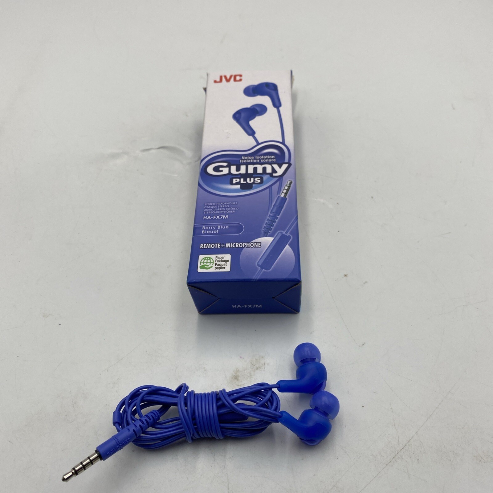 *JVC GUMY PLUS Wired Earbuds HA-FX7M Stereo Headphones + Microphone BLUE