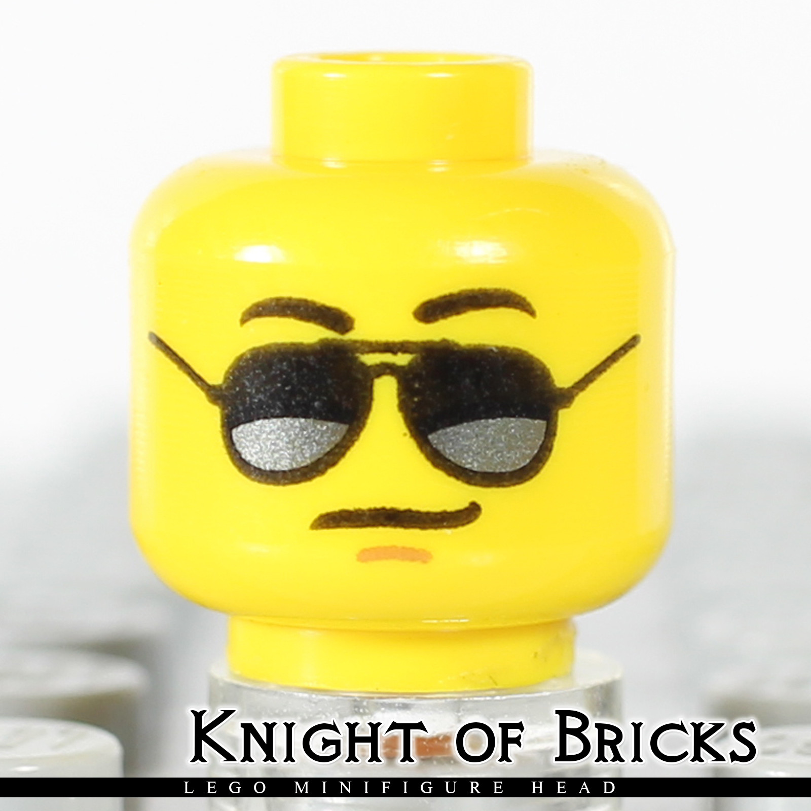LEGO Minifigure Head YELLOW Male Glasses Black Silver Sunglasses Black