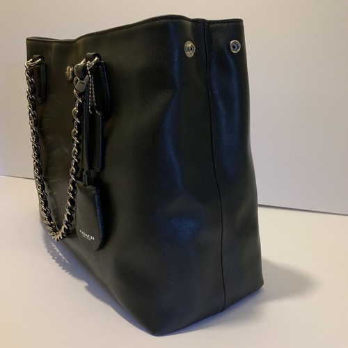 COACH Large Black Handbag In Silver Chain Strap