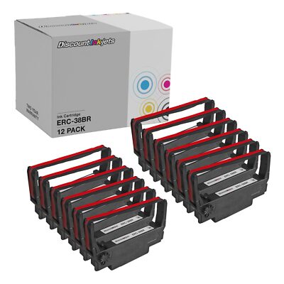 12 pk for Epson ERC 30 / 34 / 38 Black & Red Ink Printer Ribbons TM Series