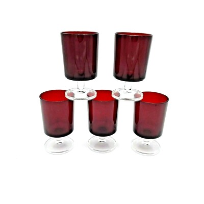 Luminarc France Ruby Red Crystal Stem Goblets J.G. Durand Arcoroc 6 oz Set of 5