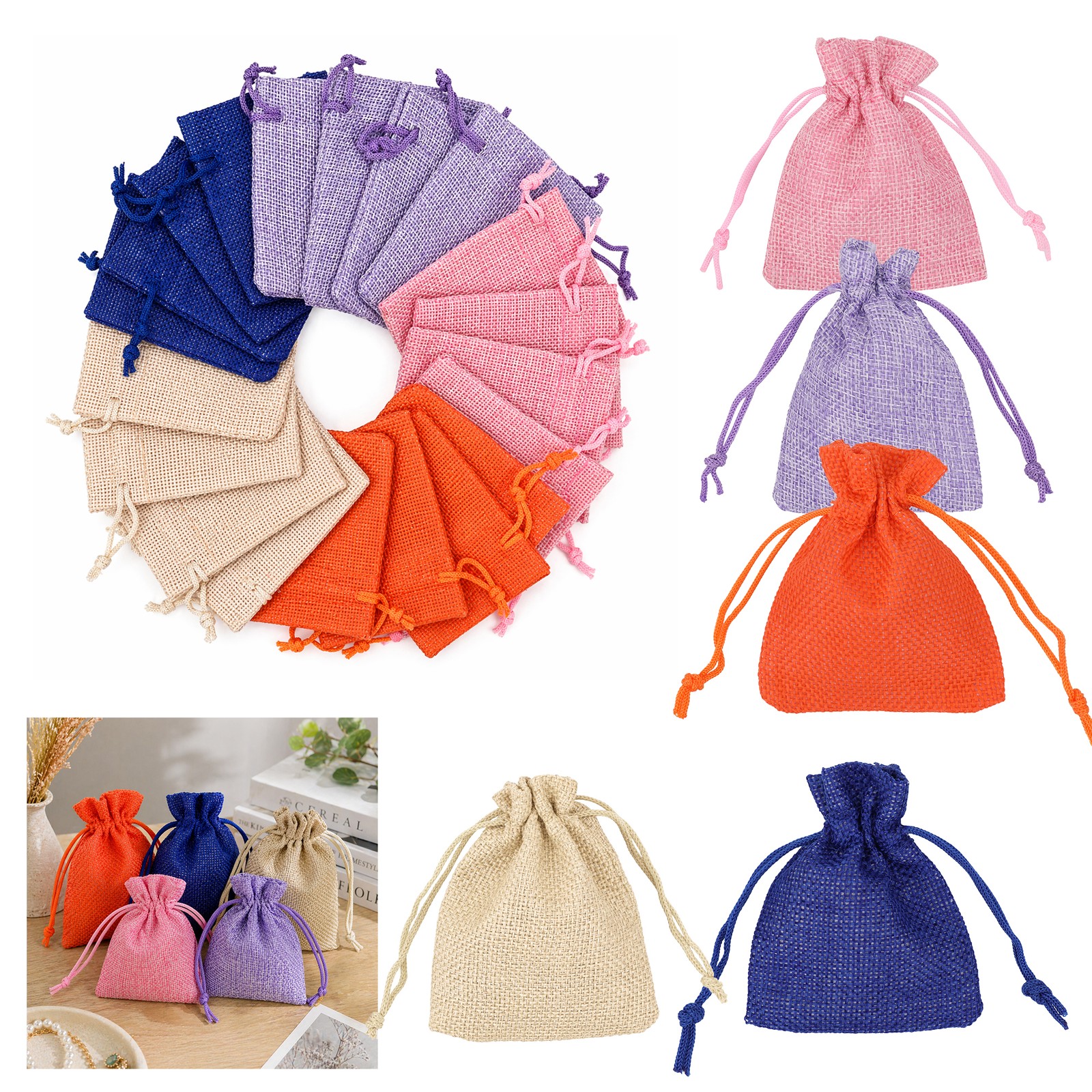 10-50 Stück Jutesäckchen Geschenkbeutel Hochzeit Anlass Drawstring 7cm x 9cm