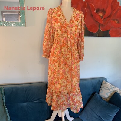 New NWT Size 10 L Large Nanette Lepore Madeleine Mango Mojito Dress Women's $148