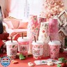 Remerry 100 Sets 400 Pcs 12 oz Christmas Disposable Coffee Cups with Lid, Straws and Sleeves Snowflake Reindeer Snowman Paper Cups Xmas Party Supplies for Hot Drink Cold Beverage(Pink Christmas)