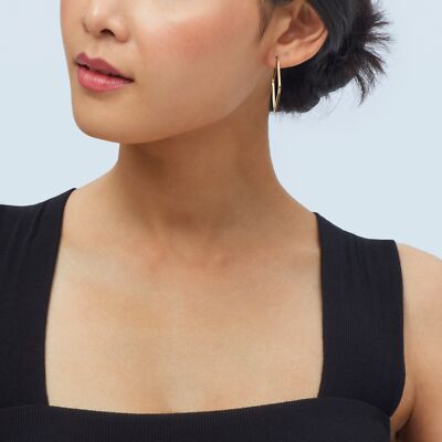 Pre-owned Welry 14k Yellow Gold Diamond-shaped Tube Hoop Earrings