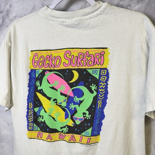 Vintage 80s Gecko Surfari T Shirt Mens Large White Surf Vintage 80s Gecko Surfari T Shirt Mens Large White Surf