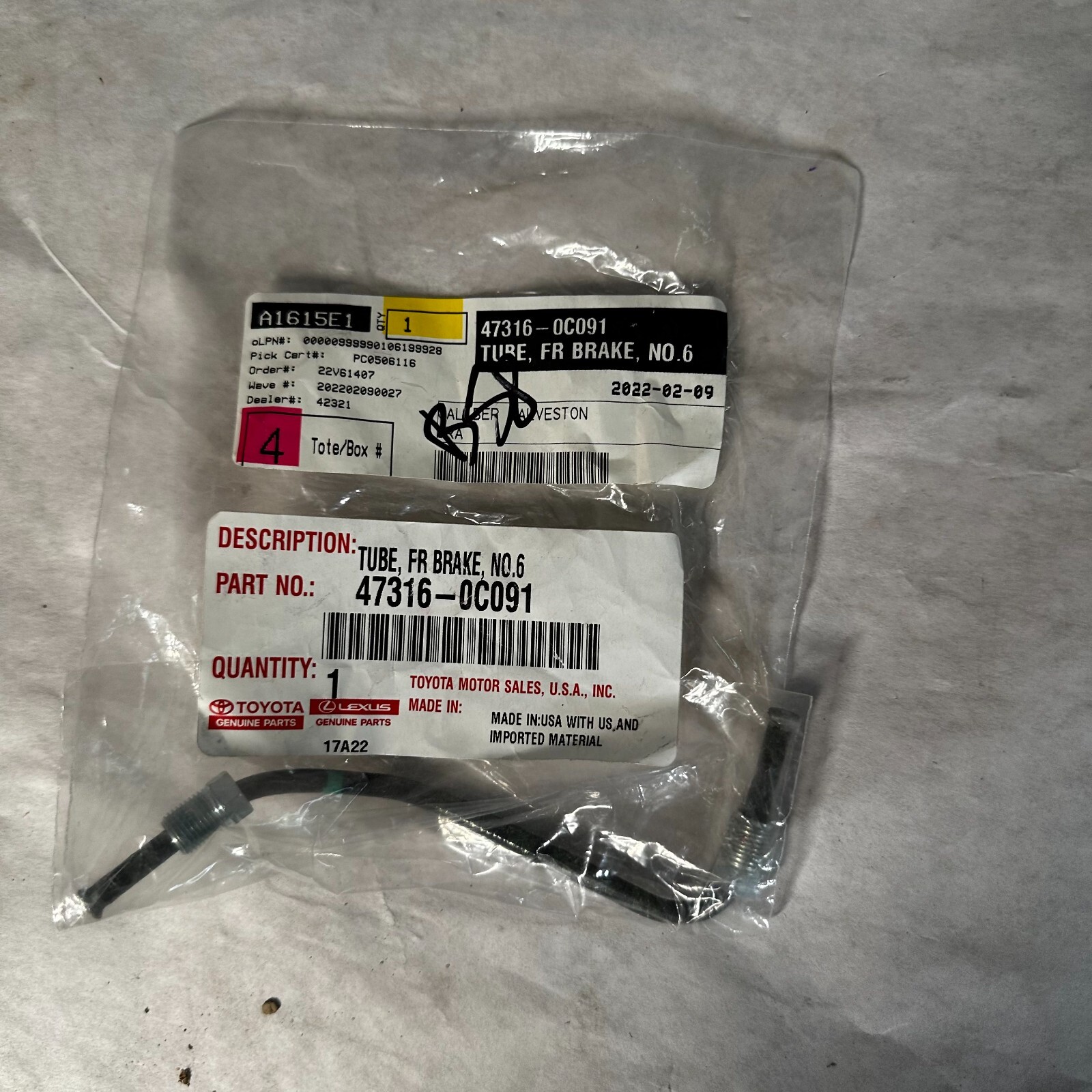 Genuine Toyota Tube Front Brake No 6 47316-0C091 NEW Genuine