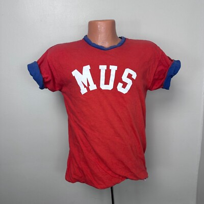 Vtg 1980s MUS Red Blue Reversible T-Shirt 80s Champion Memphis University School