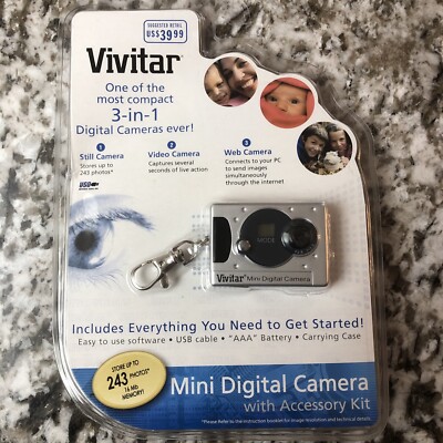 Vivitar Mini Digital Camera 3-in-1 Keychain w/ Accessory Kit 16Mb Memory Sealed