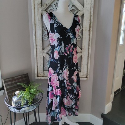 Connected Apparel Women's Sleeveless Asymmetric Ruffle Hem Midi Dress Pink Coral