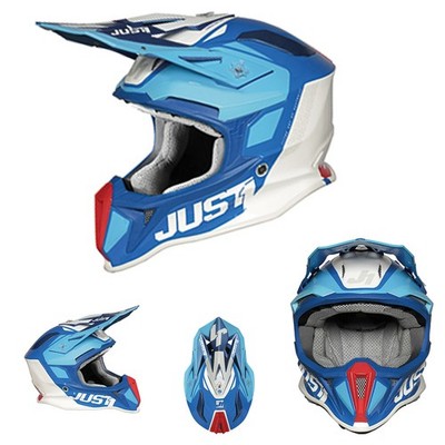 Just1 MX Motocross Helm J18 Composite Pulsar Blau Rot Weiß Glanz Enduro Quad