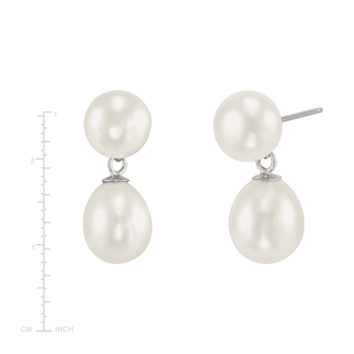Pre-owned Welry White Freshwater Pearl Double Drop Earrings In 14k White Gold