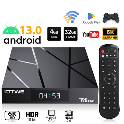 New Smart TV Box Android 13.0 4+32GB WIFI6 Quad Core 6K HD Stream Player New US