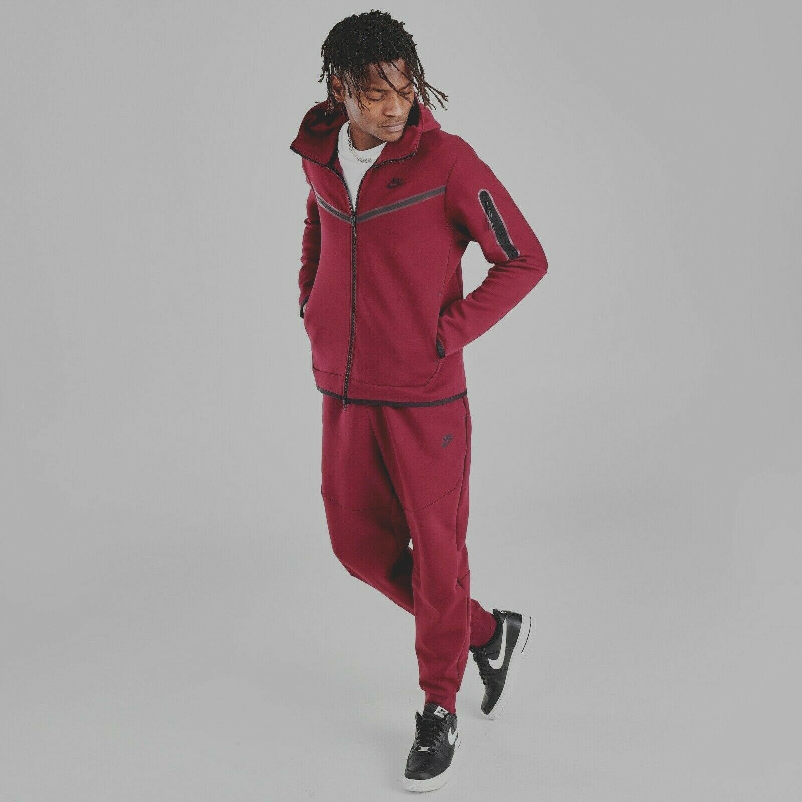 Pre-owned Nike Sportswear Tech Fleece Truchsuit Full-zip Hoodie + Pant Cu4489-638 Medium In Dark Betroot/black