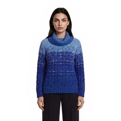Boston Proper Chunky Cowl Neck Sweater Women's Size Medium Blue Ombre Cozy