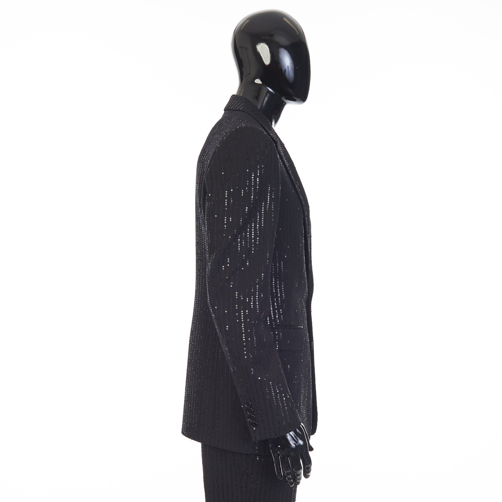 Pre-owned Celine 4350$ Black Blazer Jacket - Striped Sequin Embroidery, Wool Gabardine