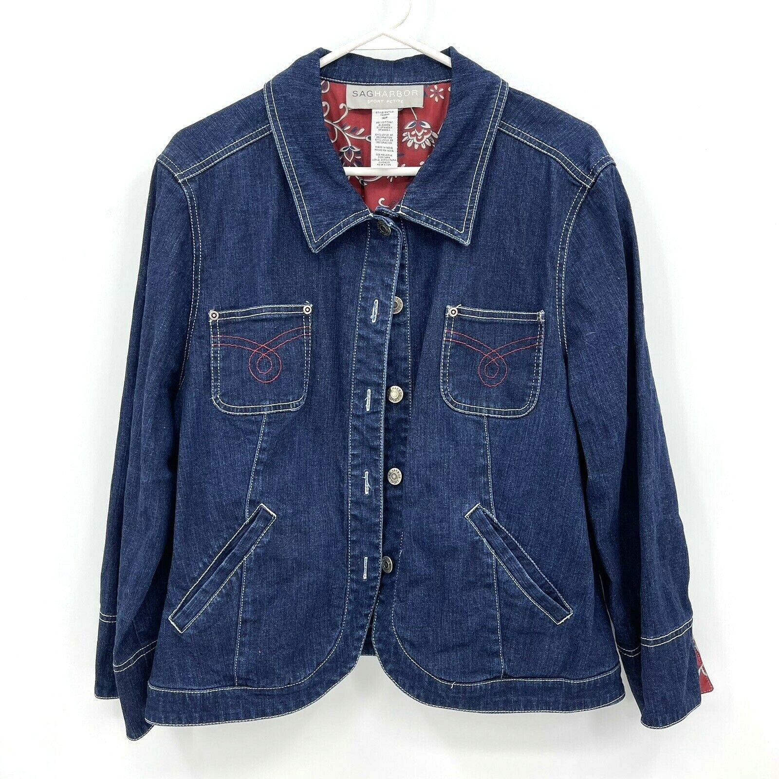 バスケットジャケットＳＳ Sag Harbor Sport Petite 16P Dark Jean Denim Jacket Blazer