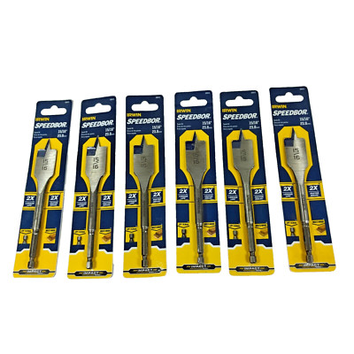6 Pack Irwin 15/16'' x 6'' Long Spade Paddle Flat Drill Bit Speedbor Impact 88815