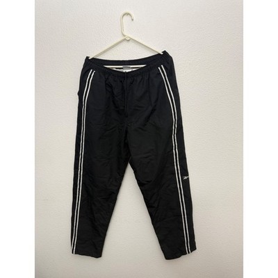 Reebok Vintage Track Pants Mens XL Black White Stripe Windbreaker Mesh Lined