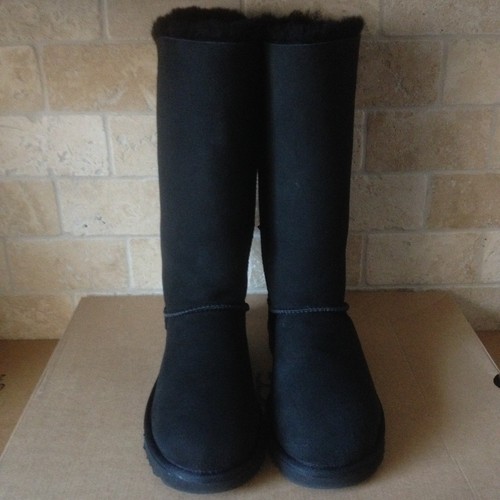 Pre-owned Ugg Triple Triplet Bailey Bow Ii Black Water-resistant Tall Boots Size 8 Womens