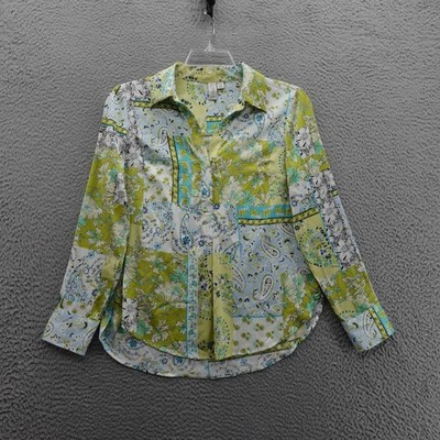 Joie Womens Long Sleeve Blouse Small Green Patchwork Floral Paisley Boho