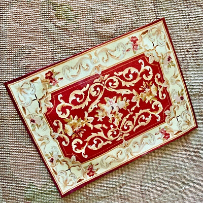 Dollhouse Miniature Floor cloth Rug Printed Canvas Red & Tan 2154