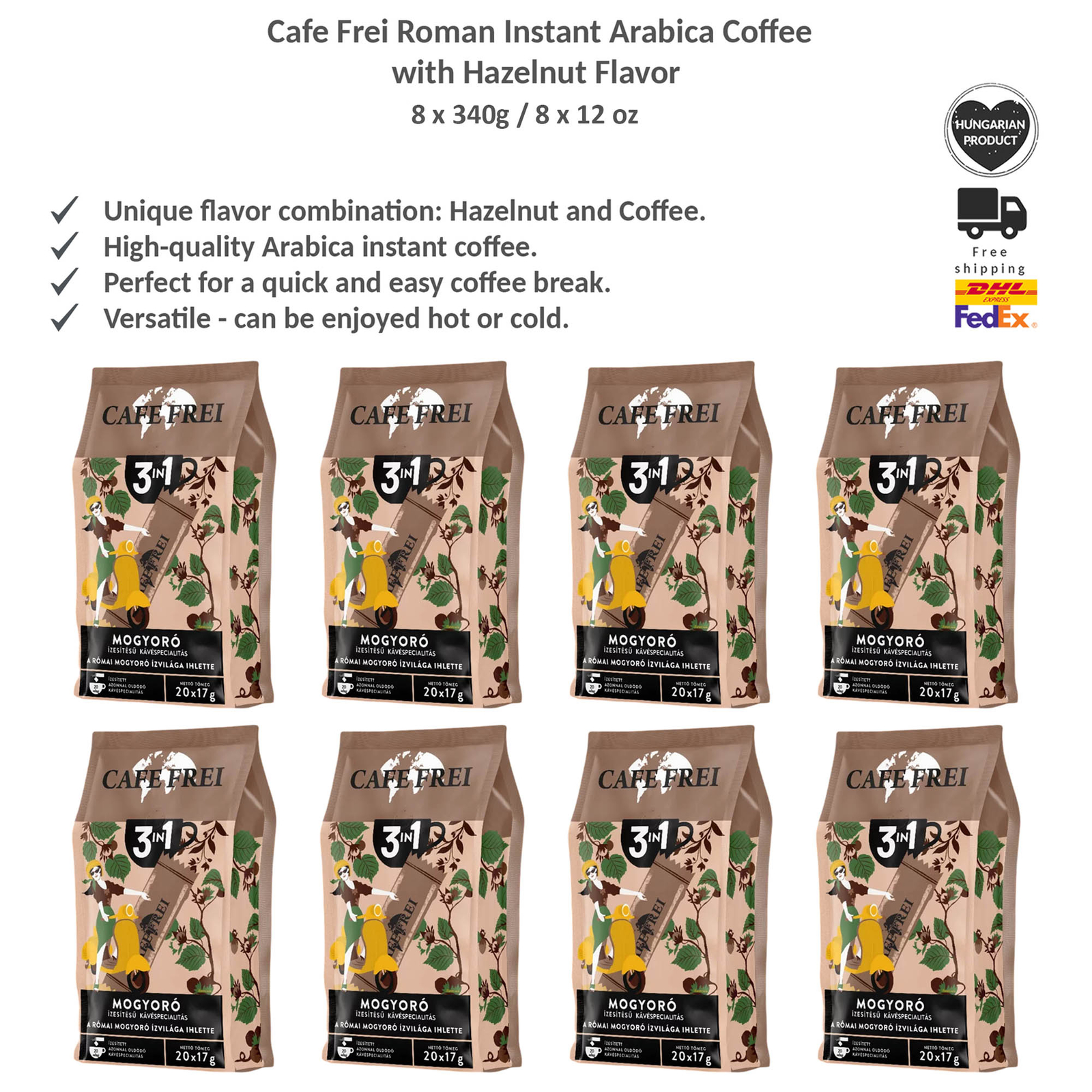 Cafe Frei Roman Instant Arabica Coffee with Hazelnut Flavor 340g x 8