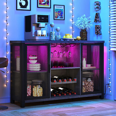 Bar Cabinet with LED Lights Wine Liquor Storage Display Rack Home Buffet Cabinet