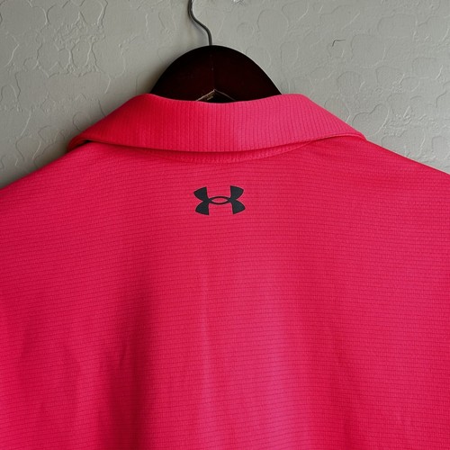 Under Armour Mens Large Heat Gear Performance Golf Polo Shirt Hot Punch pink $55