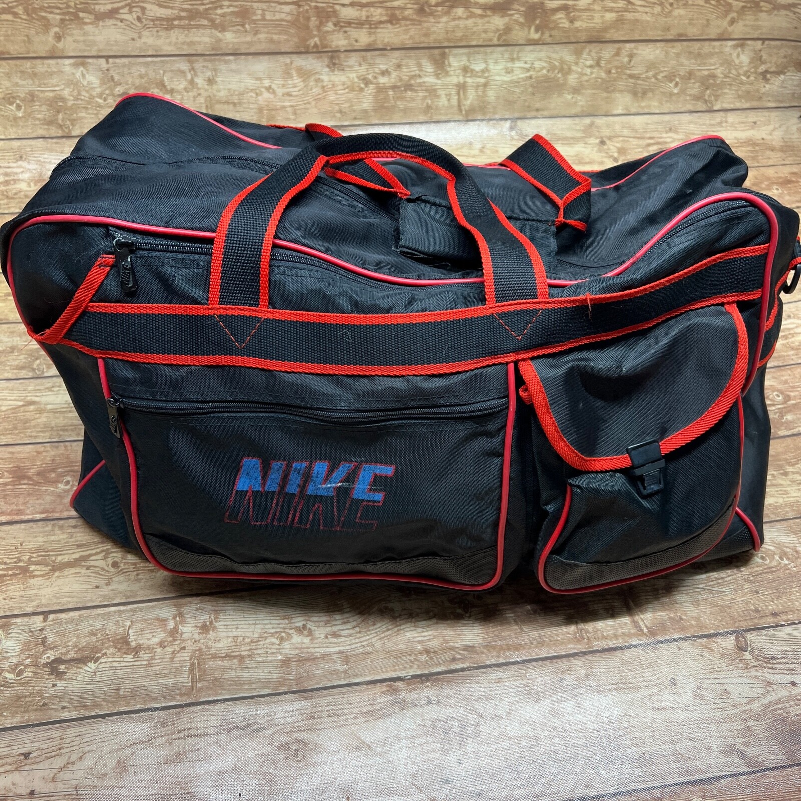 Vintage 80's 90's Nike Duffle Bag Black With Red Embroidered
