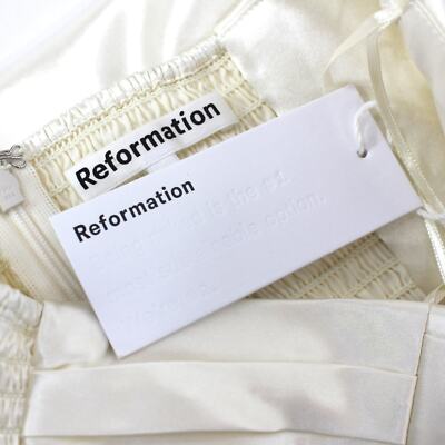 Pre-owned Reformation Ivory Strapless Barrow Silk Dress 8 Satin High Slit Maxi Wedding In Yellow