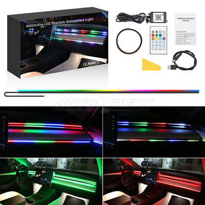 1.1m Neon LED Light Glow Strip Acrylic Car Interior Ambient Lighting Kit APP