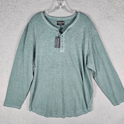 Goodlife Mens Sun Faded Long Sleeve Slub Scallop Henley Tee Cotton XXL