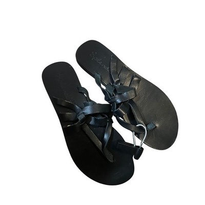 Splendid Black Leather Strappy Flat Gladiator Sandals Toe Loop Made in Brazil 6B