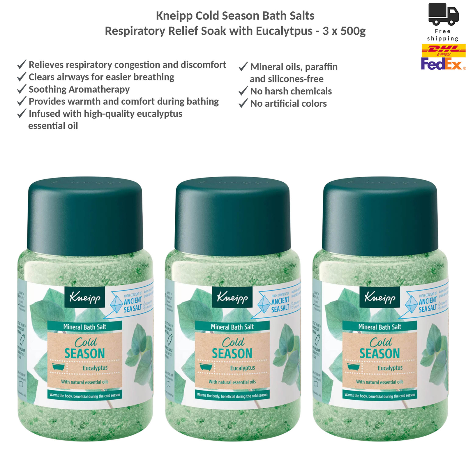 Kneipp Cold Season Bath Salts Respiratory Relief Soak with Eucalytpus 3x500g