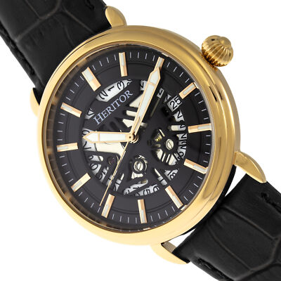 Pre-owned Heritor Mattias Automatic Black Leather Men's Watch With Date Indicator Hr8404