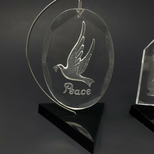 2 Vintage Henco Crystal-Clear Decorations, Peace & Currier & Ives
