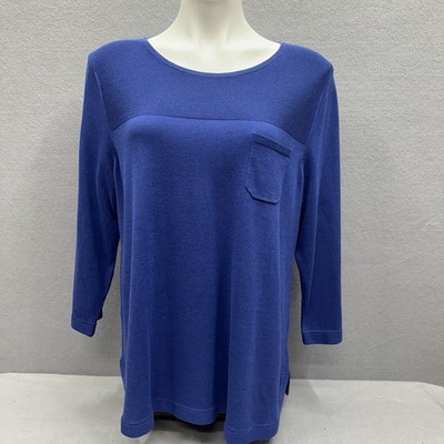 Talbots Women XLP Blouse Purple 3/4 Sleeve Back Buttons Pocket Work Casual Top